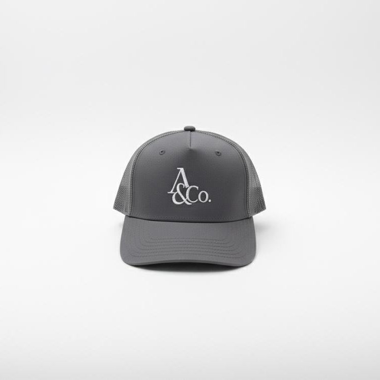 Gray cap with 'A&Co.' logo on a white background